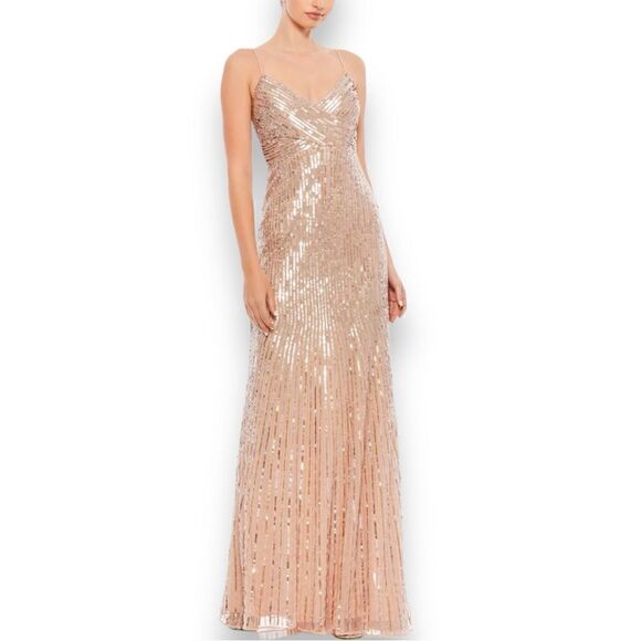 MAC DUGGAL Women’s Sequined Spaghetti Straps Gown in the Size 12 in Gold Color - Picture 2 of 11